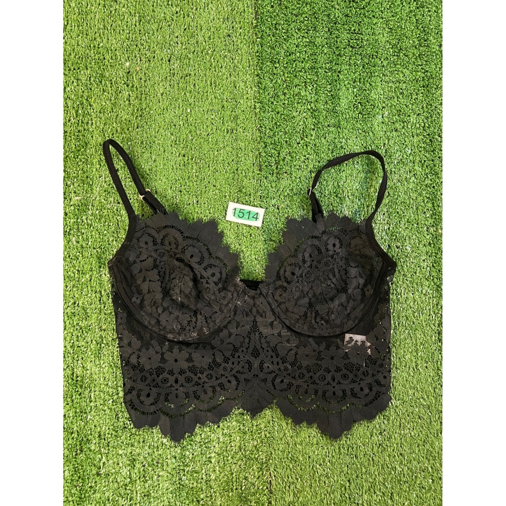 For Love & Lemons Skivvies Black Floral Lace Underwire Bustier Top Small